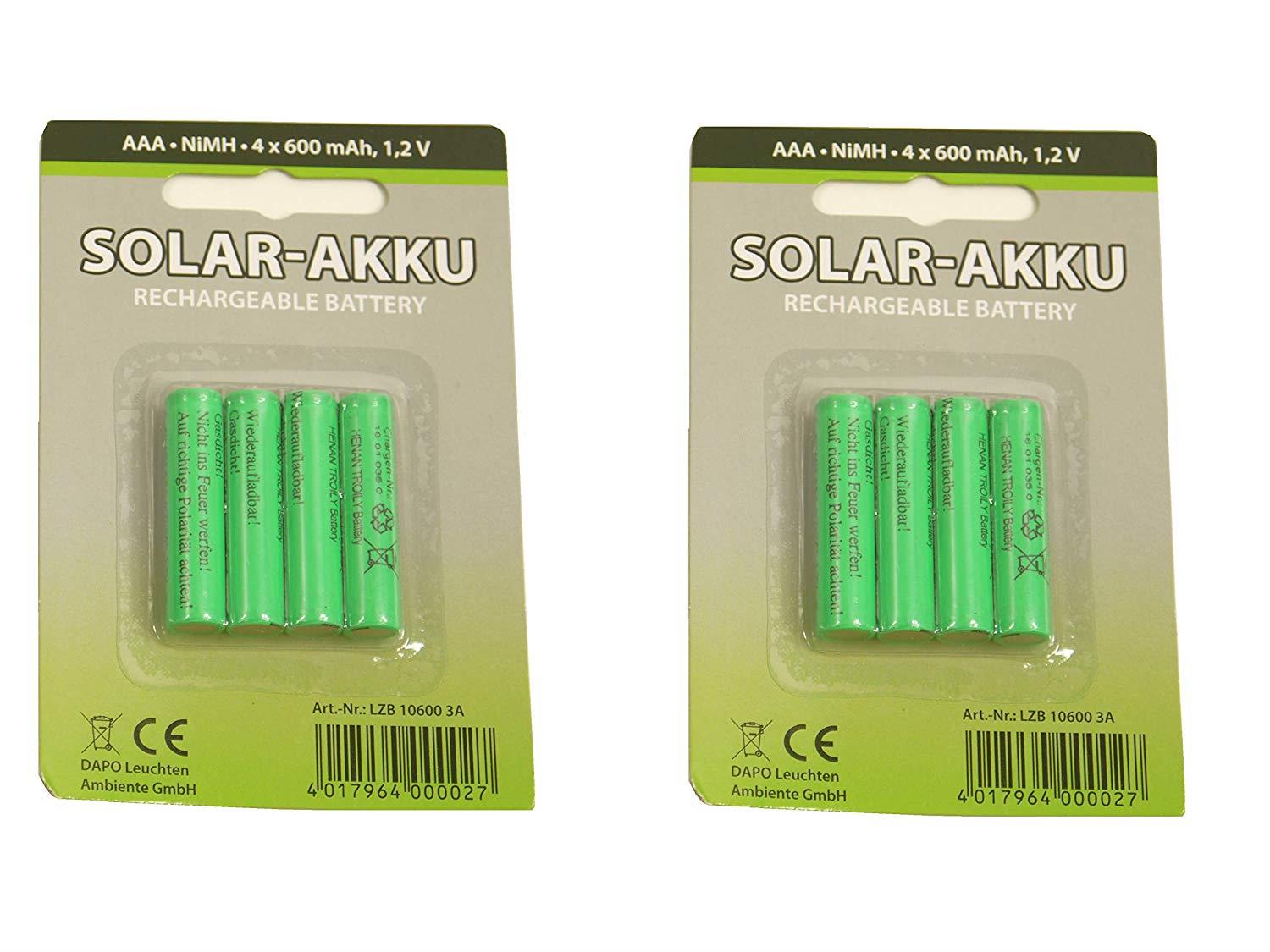 Solar-Akku leistungsstarke wiederaufladbare Batterien NiMH AAA 2x4er Set