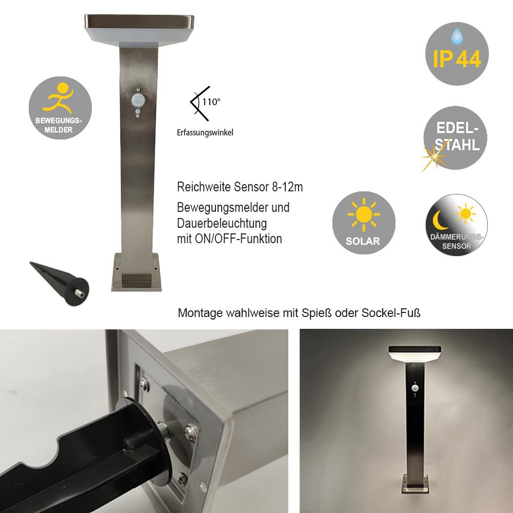 Solar Wegeleuchte BERNE mit Beweungsmelder, Erdspieß und ON / OFF Funktion
