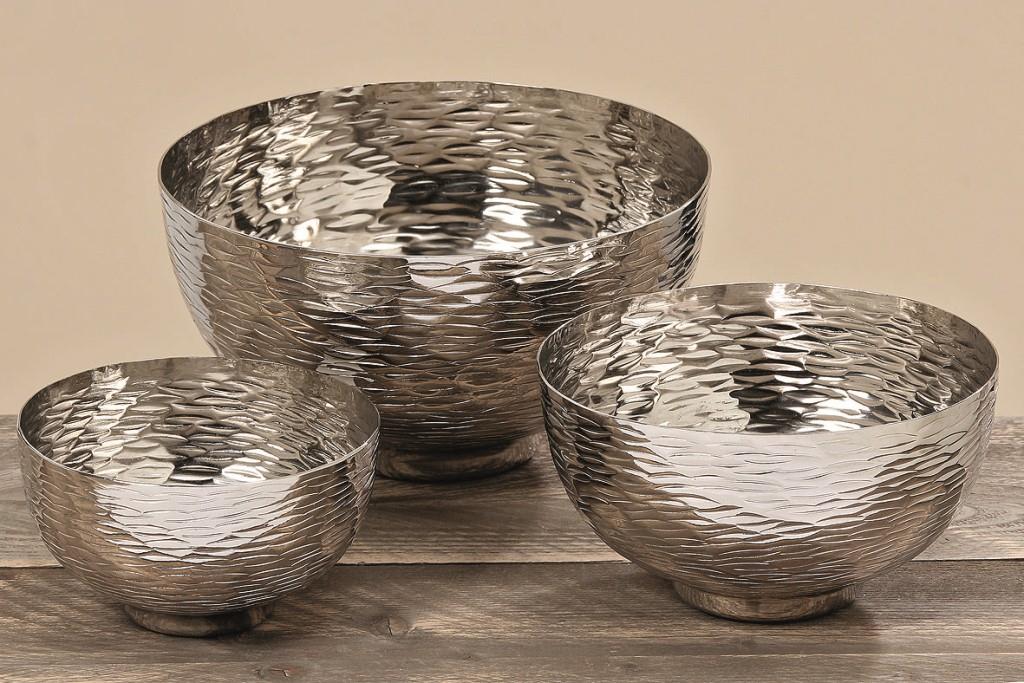 3x Edle Deko Schalen Ties im Set aus Aluminium rund in silber-optik Geschenk 