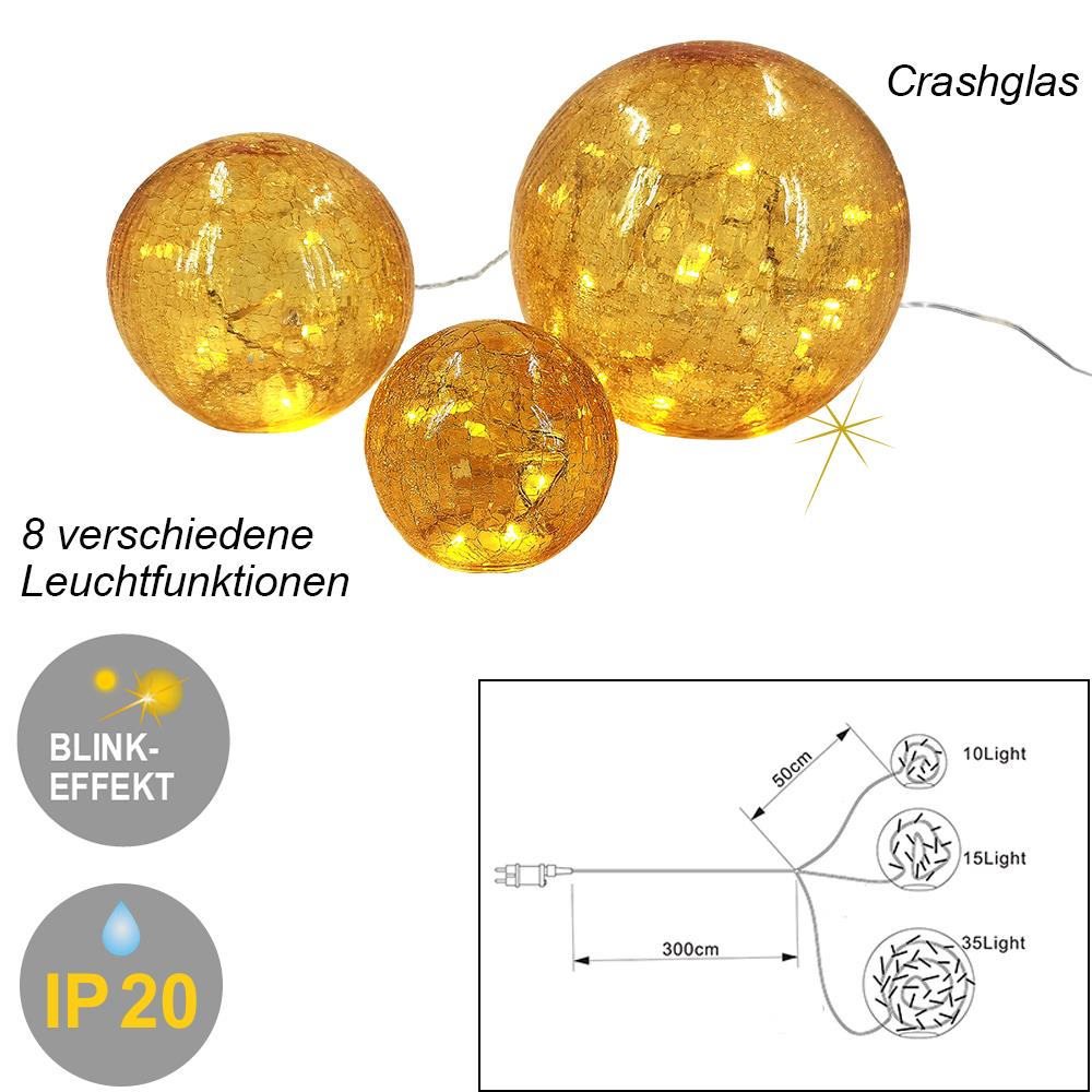 3 x Glaskugel LED-Leuchte FIONA Deko-Lampe