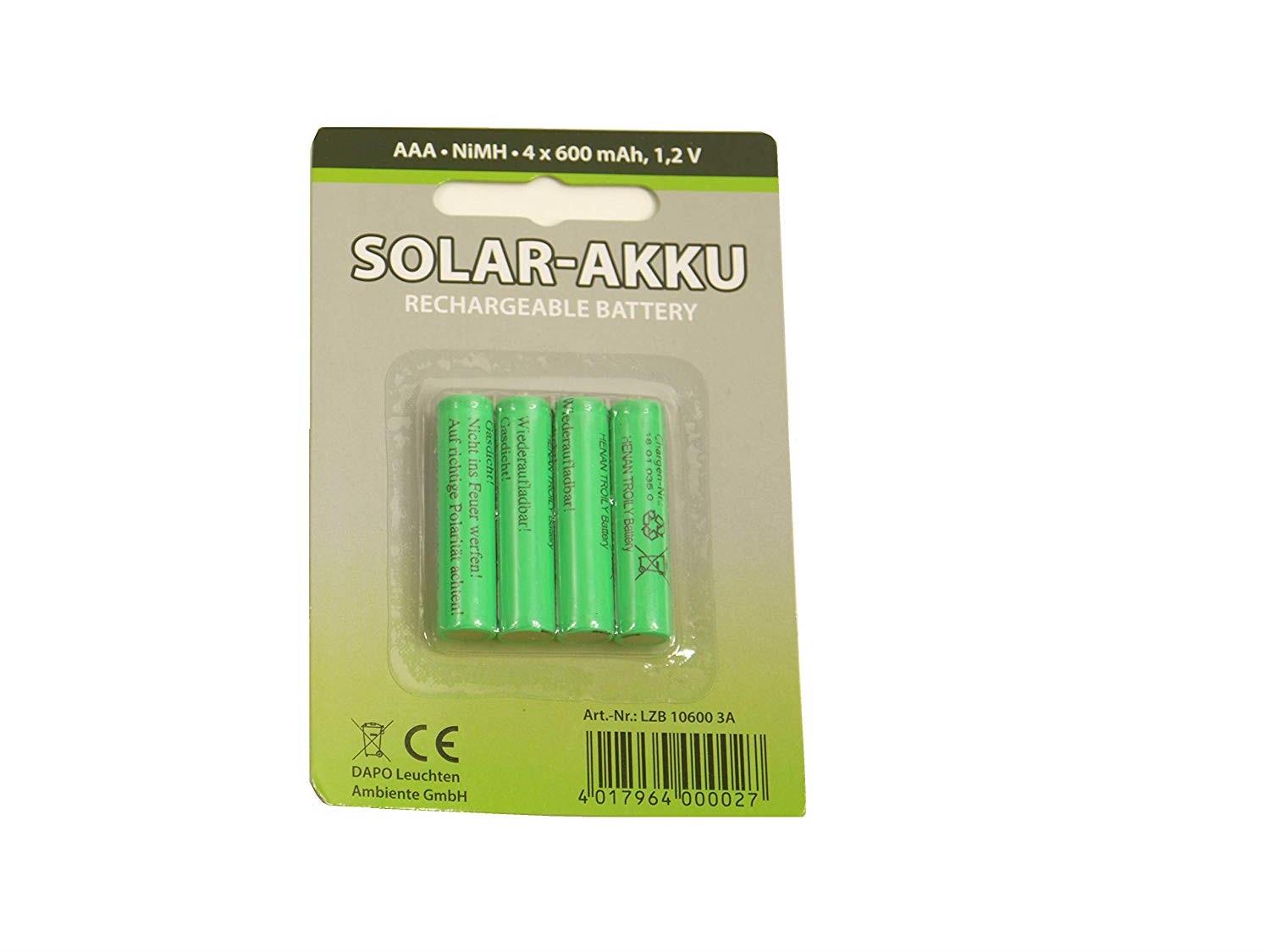 Solar-Akku wiederaufladbare Batterien 600mAh NiMH AAA 