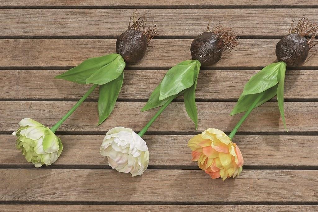 3 x Kunstblume Tulpe mit Blumenzwiebel im Set Dekoration 