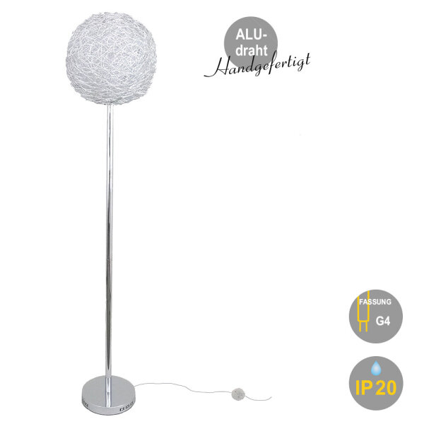 Moderne Halogen Stehleuchte Alissa 40cm Alu-Drahtgeflecht Standlampe