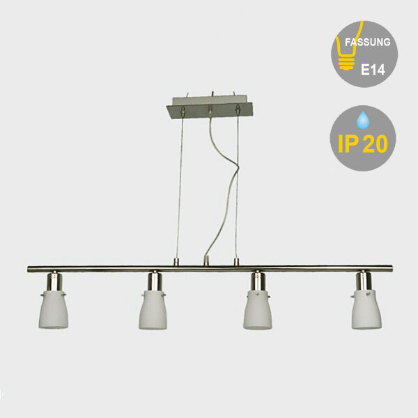 Pendelleuchte EIKO 4-flammig Decken-Hänge-Lampe chrom Glas weiß Fassung E14