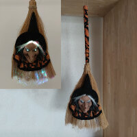 Reisigbesen mit Beleuchtung Broom Witch Halloween-Dekoration farbwechselnd Geschenkidee