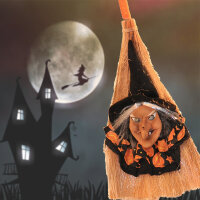 Reisigbesen mit Beleuchtung Broom Witch Halloween-Dekoration farbwechselnd Geschenkidee