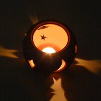 Solar Windlicht Keramik Solarleuchte Lampe & Windlicht Dekobeleuchtung Geschenk Mond & Sterne
