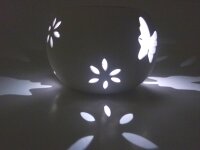 Solar Windlicht Keramik  Schmetterling Solarleuchte Lampe...
