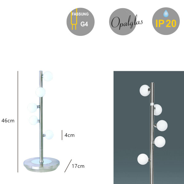 Tischleuchte Sondra 12V Halogenlampe Nickel/Opalglas G4-10W Tischlampe Dekolampe