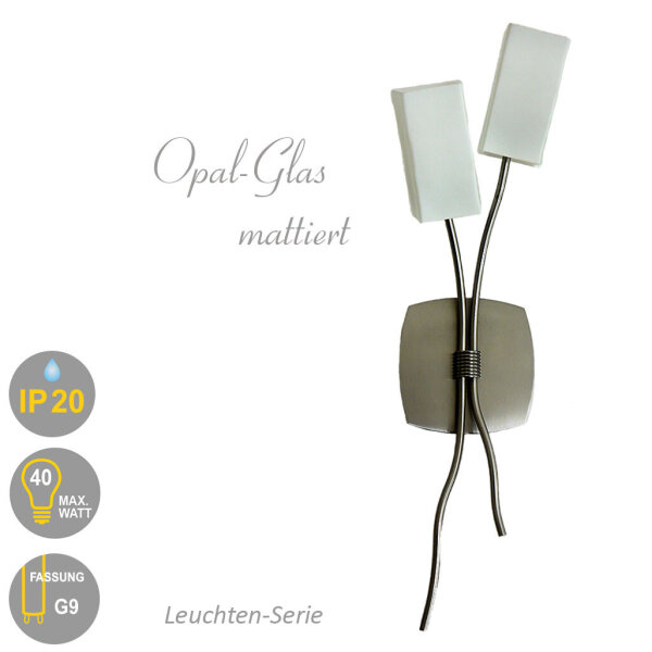 Wandleuchte Madrid 2 flammig Halogenlampe Stahl-Glas Wandlampe Leuchte G9