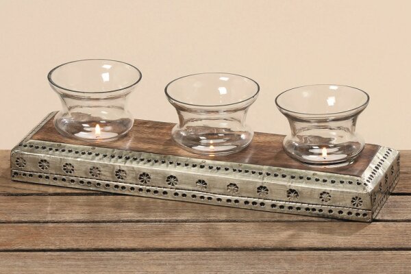 Windlichtset Sawade Holz-Metall-Glas Geschenk Teelichthalter Kerzenhalter