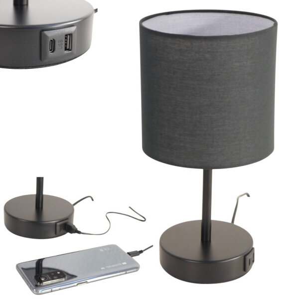 Tischleuchte Alan schwarz/schwarz USB & Typ C Anschluss