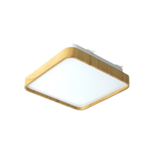 Moderne LED Dekenleuchte Senja viereck 28cm holzoptik/weiß