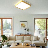 Moderne LED Dekenleuchte Senja viereck 28cm holzoptik/weiß