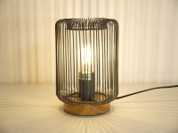 Moderne Tischleuchte Jade aus Holz  und  Metall grau Fassung E27 Tisch-Deko-Lamp
