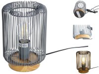 Moderne Tischleuchte Jade aus Holz  und  Metall grau Fassung E27 Tisch-Deko-Lamp