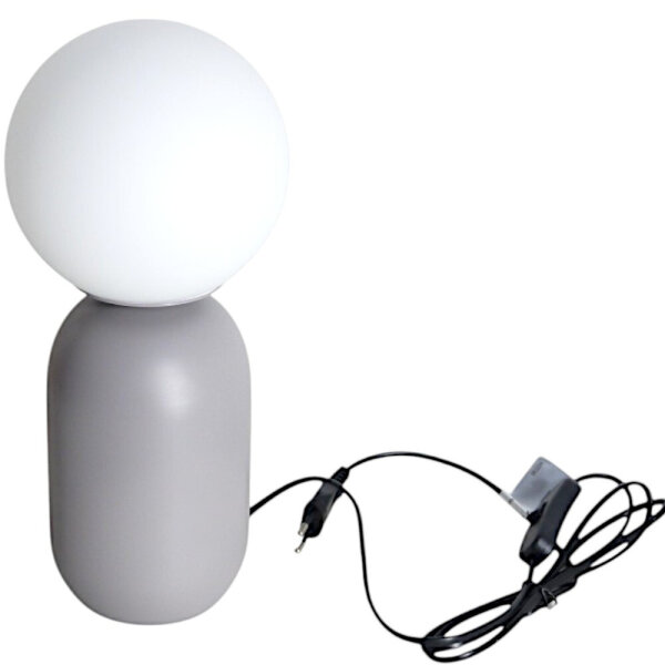 Moderne Tischleuchte Rena grau Glaskugel weiß Nachttisch-Deko-Lampe