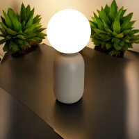 Moderne Tischleuchte Rena grau Glaskugel weiß Nachttisch-Deko-Lampe