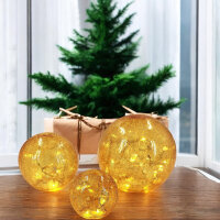 3x Glas LED-Kugel-Deko-Leuchte FIONA Bernstein