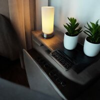 Glas-Tisch-Leuchte MATS Nachttisch-Fensterbank-Deko-Lampe Nickel Opalglas weiß