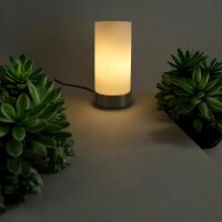 Glas-Tisch-Leuchte MATS Nachttisch-Fensterbank-Deko-Lampe Nickel Opalglas weiß