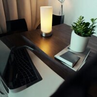 Glas-Tisch-Leuchte MATS Nachttisch-Fensterbank-Deko-Lampe Nickel Opalglas weiß