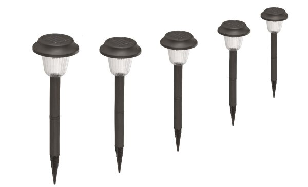 5 x Solarleuchten Carsten im Set Kuststoff Erdspieß LED weiß Solar Gartenlampe