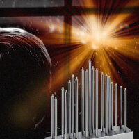 LED Stimmungsleuchte 19 flammig batteriebetrieben Dekoleuchte Fensterbeleuchtung Pyramide Silber