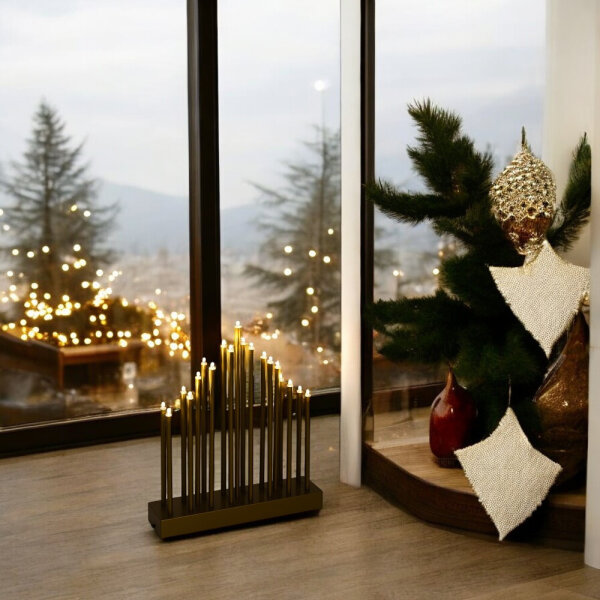 LED Stimmungsleuchte 19 flammig batteriebetrieben Dekoleuchte Fensterbeleuchtung Pyramide Gold