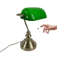 Tischleuchte Bankerslamp mit Zugschalter altmessing-grün