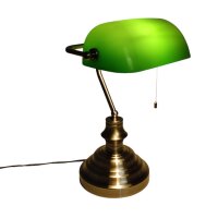 Tischleuchte Bankerslamp mit Zugschalter altmessing-grün