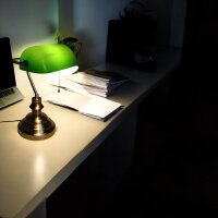 Tischleuchte Bankerslamp mit Zugschalter altmessing-grün