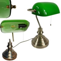 Tischleuchte Bankerslamp mit Zugschalter altmessing-grün