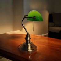Tischleuchte Bankerslamp mit Zugschalter altmessing-grün