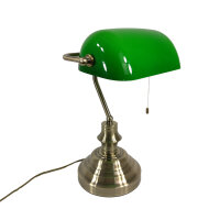Tischleuchte Bankerslamp mit Zugschalter E27 Schreibtischleuchte (Höhe 37,5cm) altmessing-grün