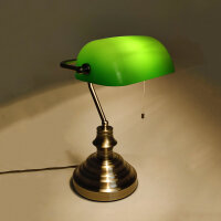 Tischleuchte Bankerslamp mit Zugschalter E27 Schreibtischleuchte (Höhe 37,5cm) altmessing-grün