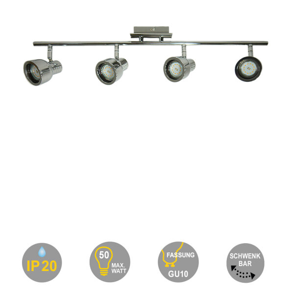 Decken-Wandstrahler Spotlampe Tessa Deckenleuchte Spot Strahler Metall chrom  Stab - 4flammig