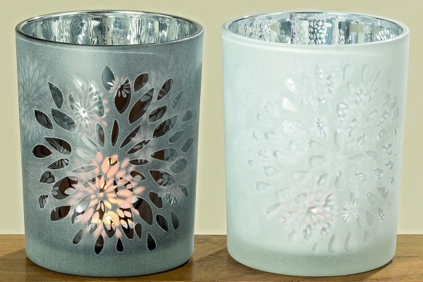 2 x Windlichter Dahlina Glas Teelichthalter Kerzenhalter Tischdekoration