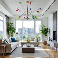Pendelleuchte Flamme 15 flammig Deckenleuchte Lampe Halogenlampe chrom-bunt
