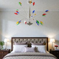 Pendelleuchte Flamme 15 flammig Deckenleuchte Lampe Halogenlampe chrom-bunt