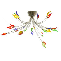 Deckenleuchte Flamme 16 flammig Halogenlampe chrom Glas bunt