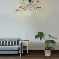 Deckenleuchte Flamme 16 flammig Halogenlampe chrom Glas bunt