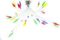 Deckenleuchte Flamme 16 flammig Halogenlampe chrom Glas bunt