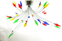 Deckenleuchte Flamme 16 flammig Halogenlampe chrom Glas bunt
