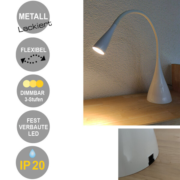 LED Tischleuchte Jonas weiss Touch Dimmer Flexarm  Tischlampe  TOP Lampe weiß