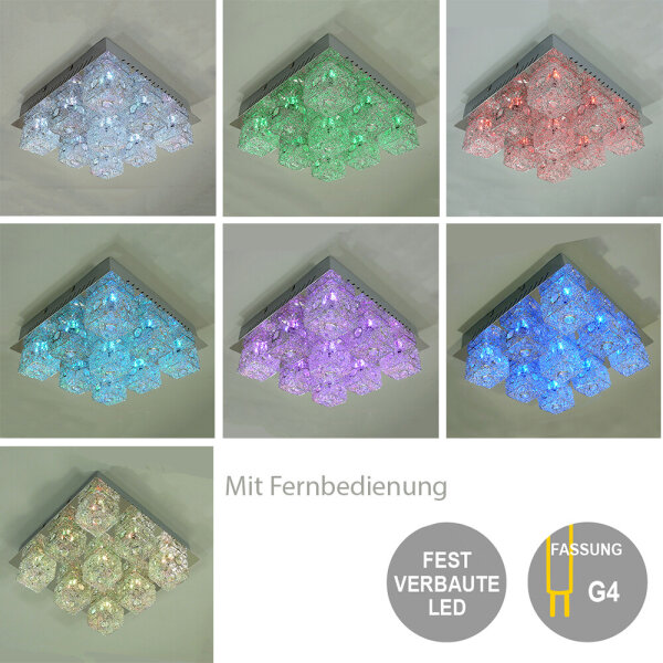 Deckenleuchte Chrysta 9 xHalogen + 27 LED farbwechselnd Lampe Chrom Glas Draht