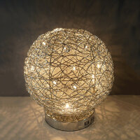 Moderne Halogen + LED Tischleuchte Alissa 40cm Alu-Drahtgeflecht Kugel-Deko-Lampe