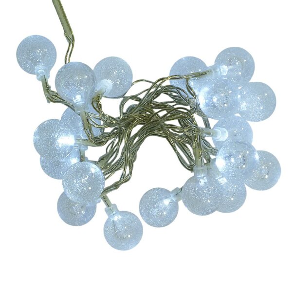 LED Lichterkette BALL 20 flammig Kugellichterkette Batterie betrieben Dekolicht Kaltweiß