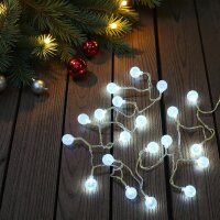 LED Lichterkette BALL 20 flammig Kugellichterkette Batterie betrieben Dekolicht Kaltweiß