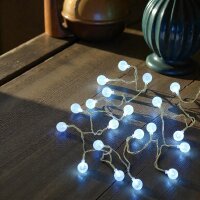 LED Lichterkette BALL 20 flammig Kugellichterkette Batterie betrieben Dekolicht Kaltweiß